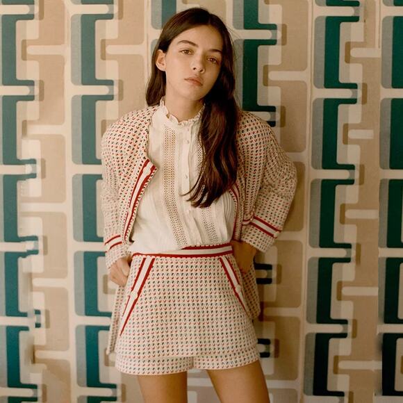 MAJE Irona Tweed Skort in Ecru, Red, & Navy FR36|S - Picture 2 of 10